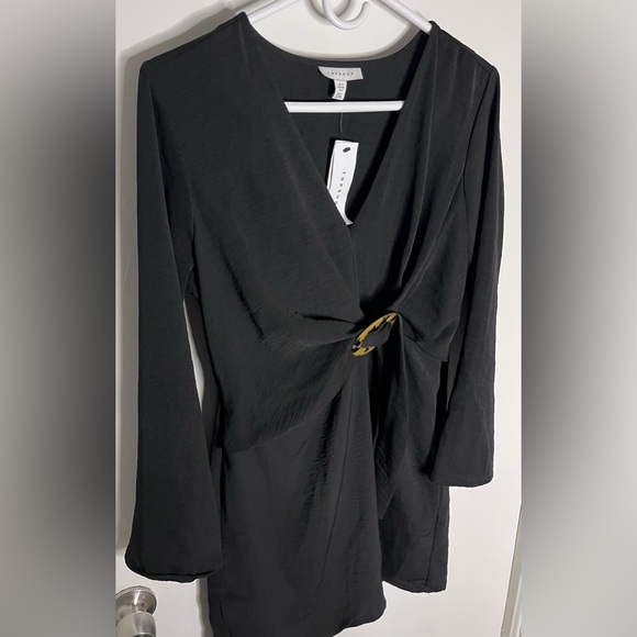 Topshop black horn ring mini long sleeve dress - Picture 5 of 14